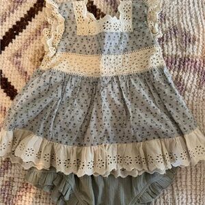 Floral Blue and Cream Kids Dress